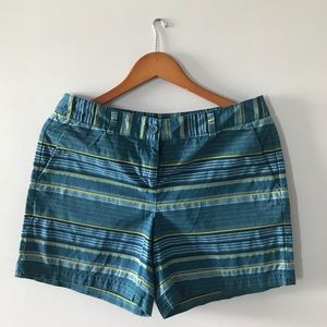 Loft size 6 green striped shorts